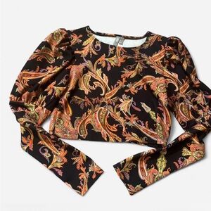 Paisley Print Black and Orange Women's Top